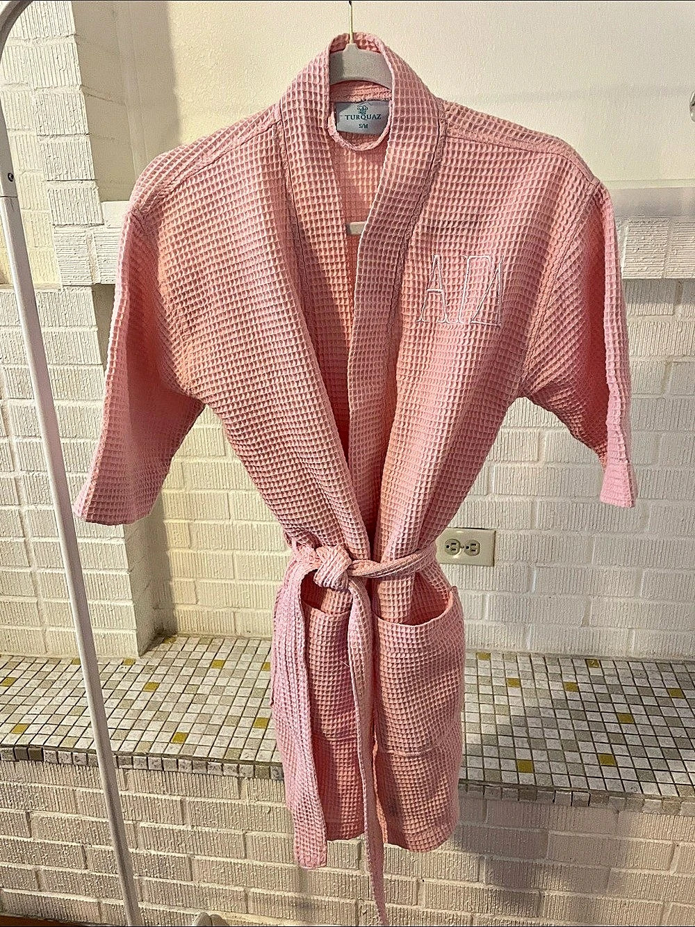 Alpha Gamma Delta Pink Embroidered Pink Waffle Knit Bath Robe Small